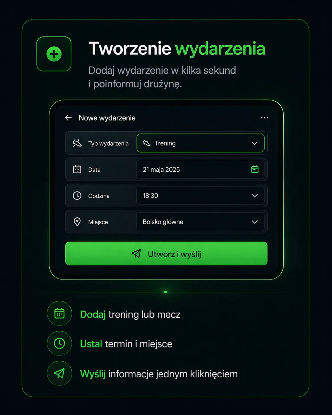 Widok planowania wydarzenia w TrainTeam